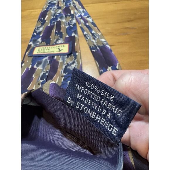 Christopher Reeve Collection Abstract Floral Tie - Purple, Blue, & Gold - Picture 5 of 5